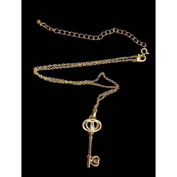 Whimsical Fantasy Gold Tone Skeleton Key Pendant Necklace - Picture 1 of 6